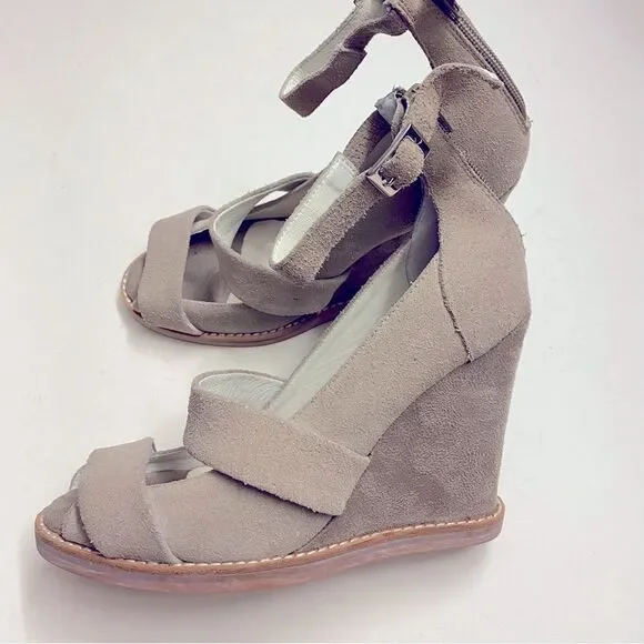 Jeffrey Campbell Dakota leather Suede tan nude Wedge sandal pumps size 8 - Picture 3 of 8